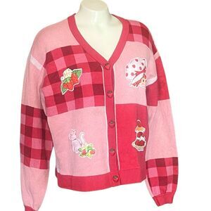 Strawberry Shortcake Button Down Patchwork Gingham Sweater S
